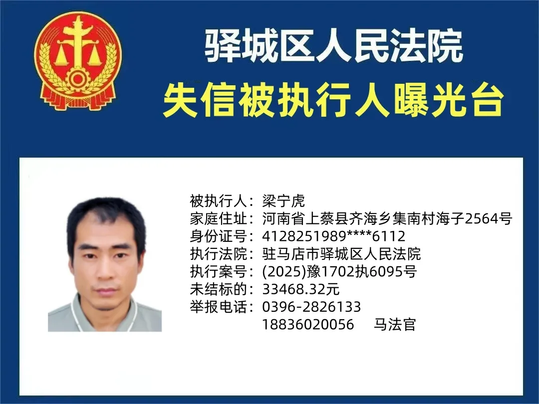 驛城區人民法院2025年“失信”被執行人曝光臺第四期